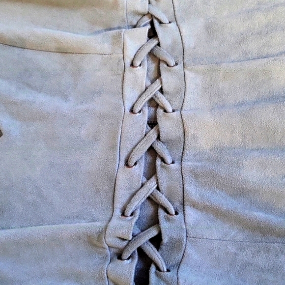 EUC faux suede Charlotte Russe women's green cutout lace waist mini dress, M - Picture 6 of 7